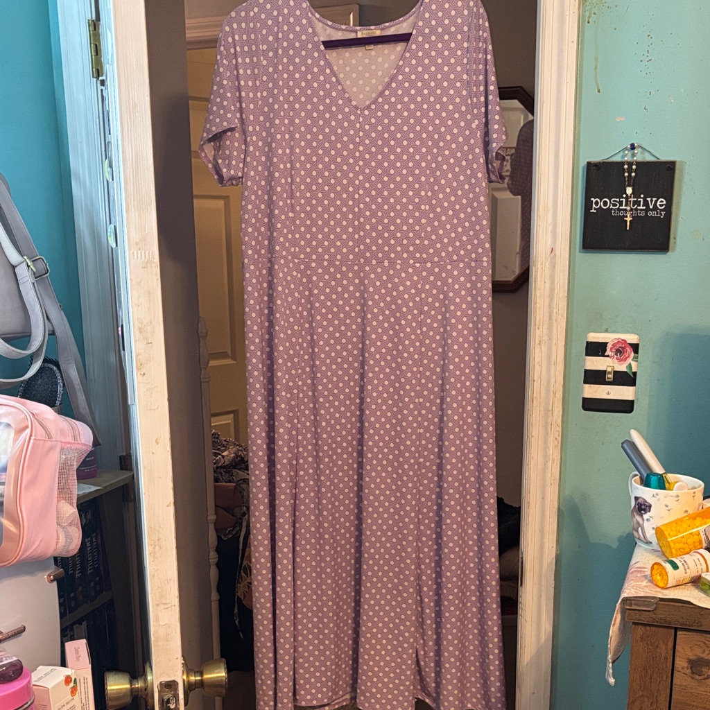 Talbots Lavender Polka Dot Vneck Maxi Dress Size 1x
